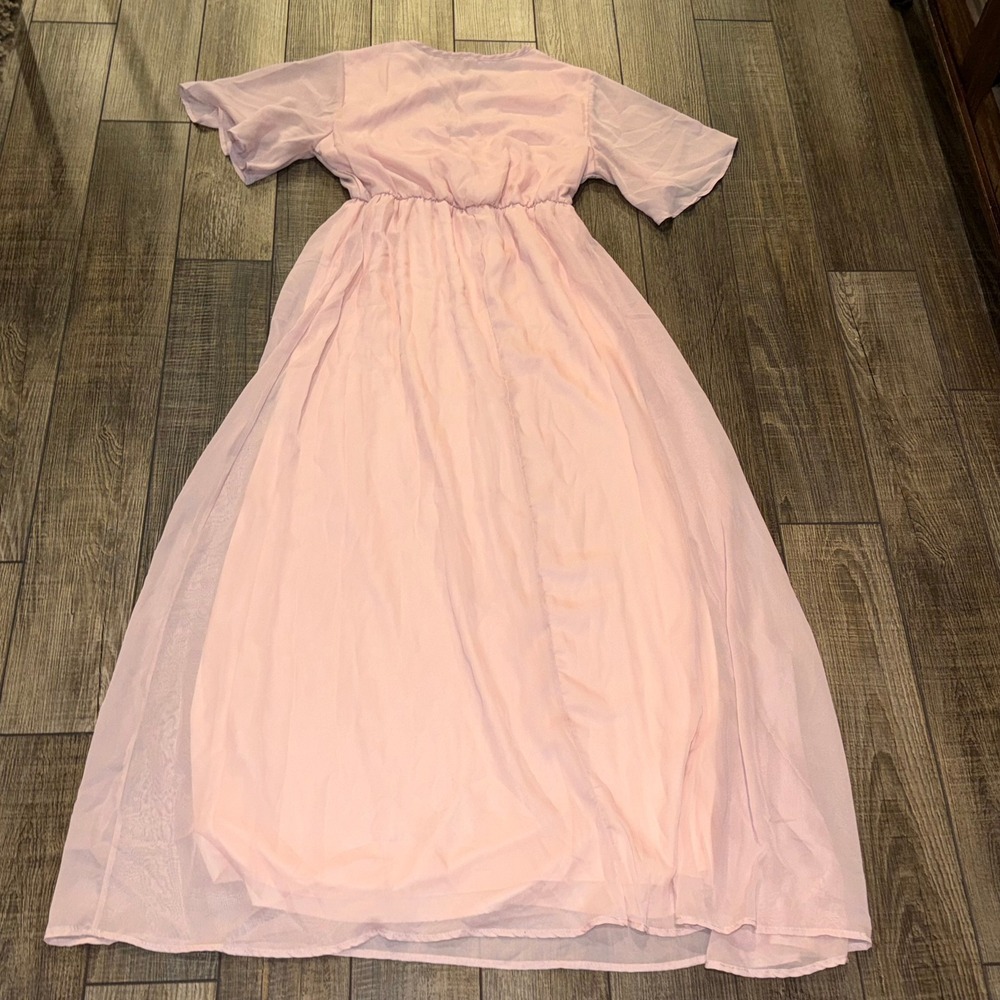 PinkBlush Light Pink Chiffon V-Neck Flutter Sleeve Maxi Dress VD8151-1K Medium - Picture 2 of 6